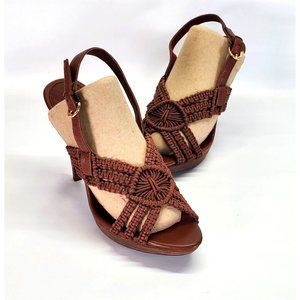 Banana Republic Women's Brown Boho Crocheted Sling Back Heels Sz 9.5 1585